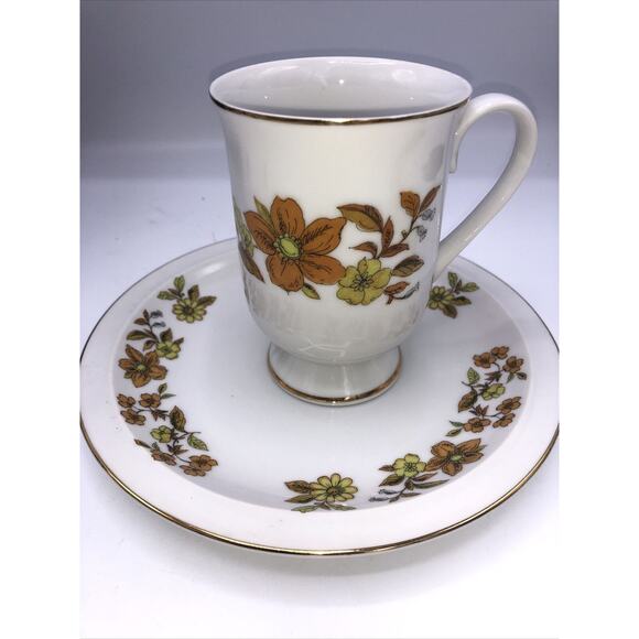 Royal Domino Porcelain Collection Footed Cup and Plate Autumn Song Pattern - Picture 1 of 9
